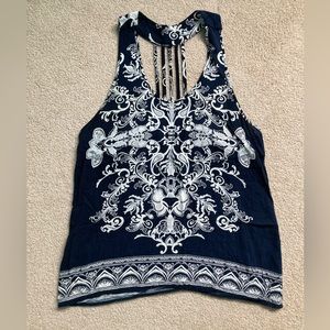Size large navy blue tank with beautiful white pattern